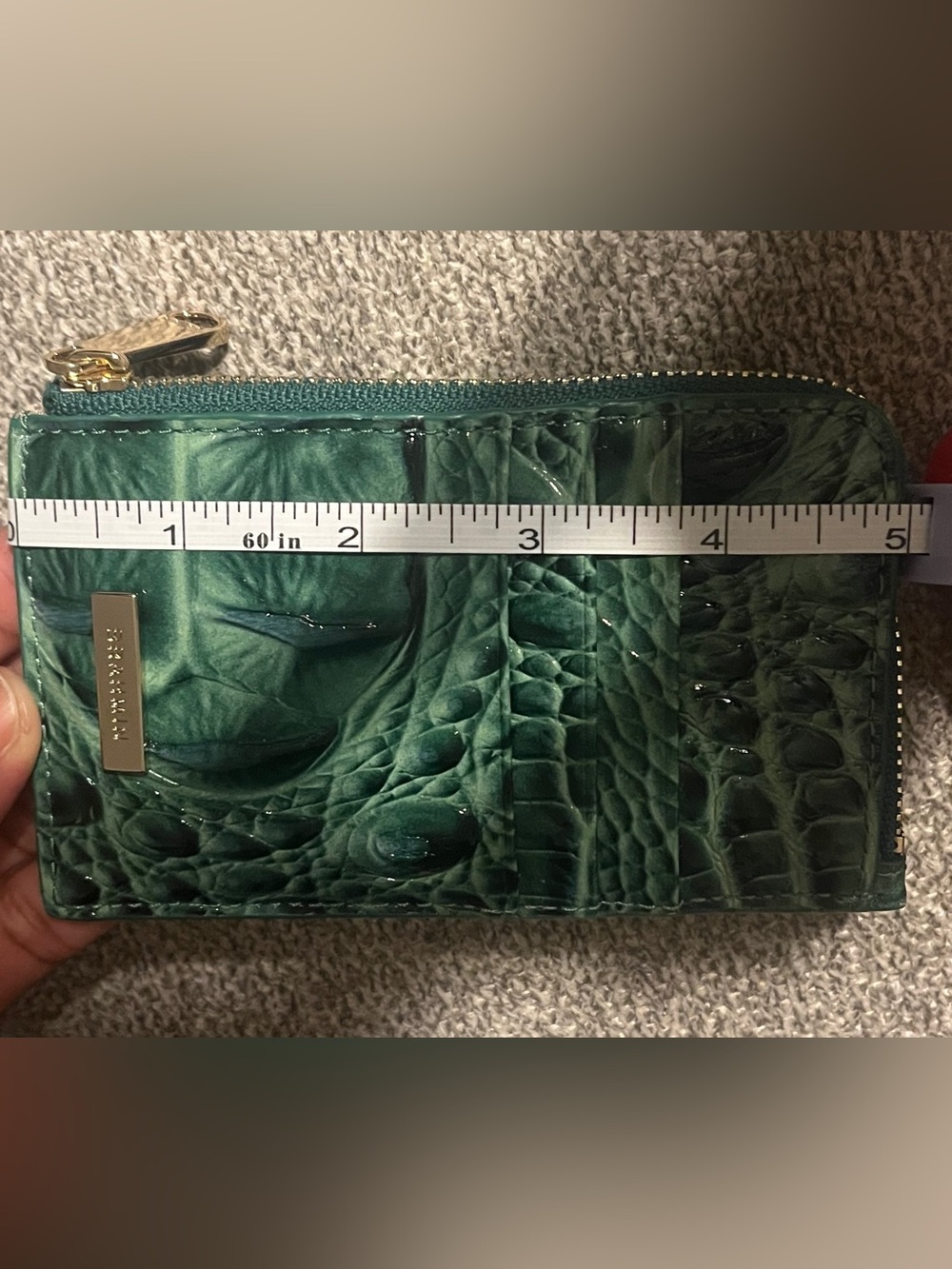 Brahmin Green Croc-Embossed credit Card Wallet with Zip - Picture 3 of 4